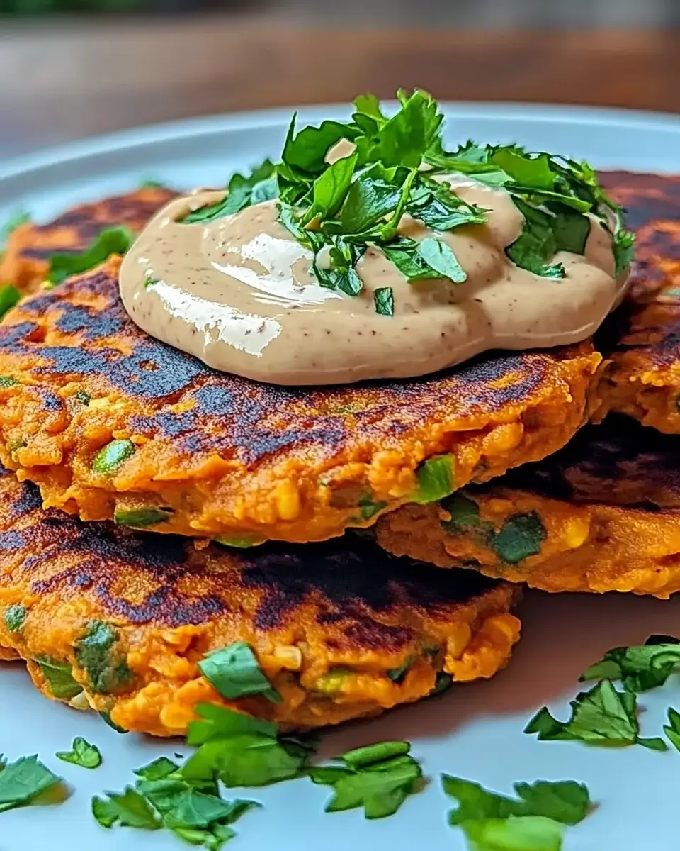 Süßkartoffel-Patties mit roten Linsen und Tahini-Dressing: Einfach lecker!