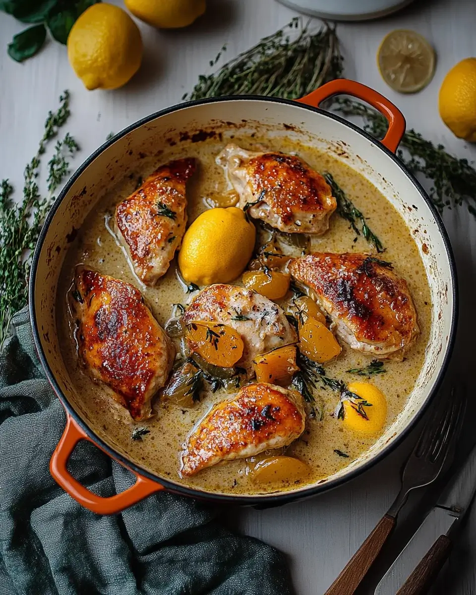 Zitronen-Kräuter-Hähnchen in cremiger Weißweinsauce genießen!